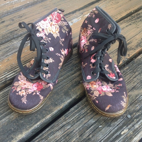 Dr Martens Docs Brown Pink Floral Shoreditch Ankle Boots 7 EU 38 Canvas Shoes - Picture 1 of 6
